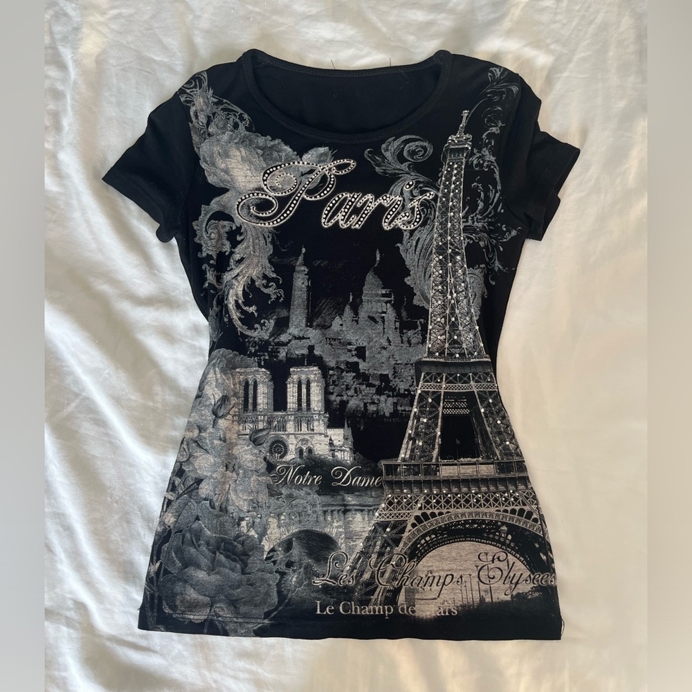 Paris Black baby tee with rhinestones